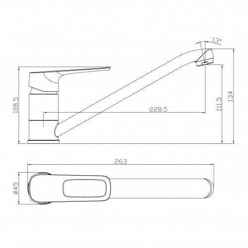 Смеситель Rossinka RS46-21 одноручный (35мм) для кухни с поворотным изливом, хром фото 2