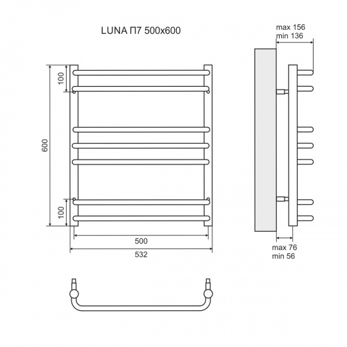 Полотенцесушитель электрический Lemark Luna LM41607E П7 500x600, левый/правый фото 2