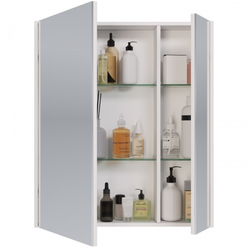 Зеркальный шкаф Dreja PRIME, 60 см, 2 дверцы, 2 стеклянные полки, белый фото 6