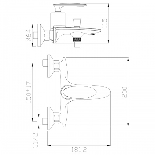 Смеситель Rossinka RS30-31 для ванны с душем одноручный (35мм) с коротким изливом, хром фото 2