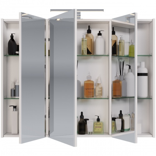 Зеркальный шкаф Dreja PRIME, 90 см, 2 дверцы, 6 стеклянных полок, белый фото 6