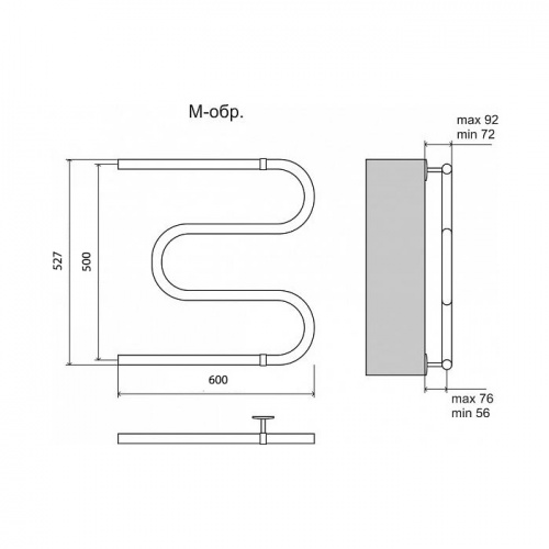 Полотенцесушитель водяной Terminus М-образный 25 (3/4") 500x600 фото 2