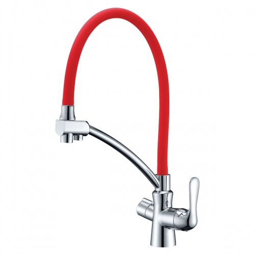 Смеситель Lemark Comfort LM3070C-Red для кухни с подключением к фильтру питьевой водой, хром крсн