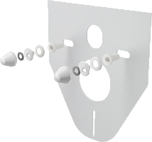 Звукоизоляционная плита для подвесного унитаза и биде с принадлежностями и колпачками (белыми),M910