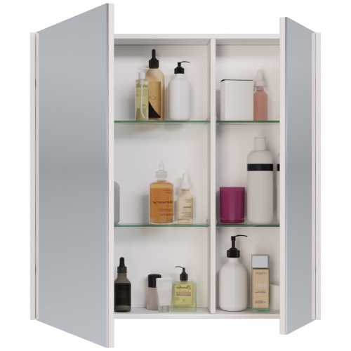 Зеркальный шкаф Dreja PRIME, 70 см, 2 дверцы, 4 стеклянные полки, белый фото 6