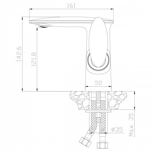 Смеситель Rossinka RS30-11W для умывальника одноручный (35мм) монолитный с донным клапаном,бел/зол фото 2