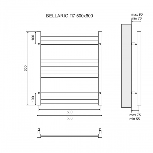 Полотенцесушитель электрический Lemark Bellario П7 LM68607EBL 500x600, левый/правый, черный фото 2