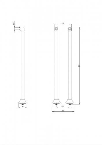 Комплект колонн 2 шт. для установки смесителя на пол ванны, хром фото 2