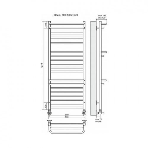 Полотенцесушитель водяной Terminus Орион П20 500x1270 фото 2