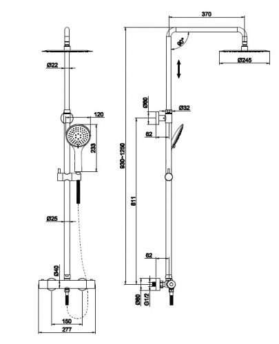 Душевая система Cersanit BRASKO BLACK (смеситель термостатический) 3 режима шланг 150 металл черный фото 4