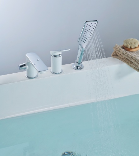 Смеситель Lemark Allegro LM5945CW для ванны встраиваемый, на 3 отверстия, с аксессуарами, хром/белый фото 3