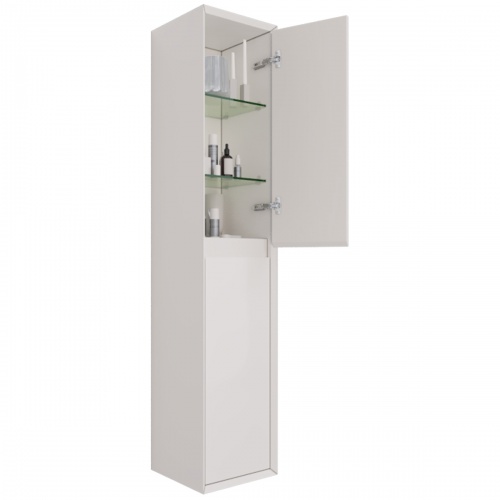 Пенал Dreja INSIGHT, 35 см, подвесной, универсальный, 2 дверцы, 4 стеклянные полки, белый глянец фото 10
