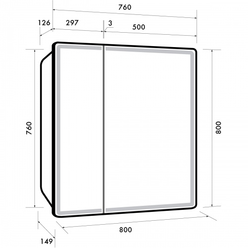 Зеркальный шкаф Dreja POINT, 80 см, 2 дв., 2 стекл. полки, инфр. выключатель, LED, розетка, белый фото 2