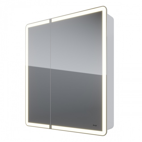 Зеркальный шкаф Dreja POINT, 70 см, 2 дв., 2 стекл. полки, инфр. выключатель, LED, розетка, белый фото 5