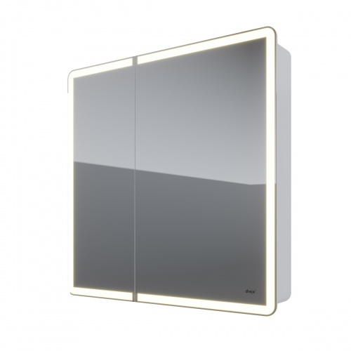 Зеркальный шкаф Dreja POINT, 80 см, 2 дв., 2 стекл. полки, инфр. выключатель, LED, розетка, белый фото 5