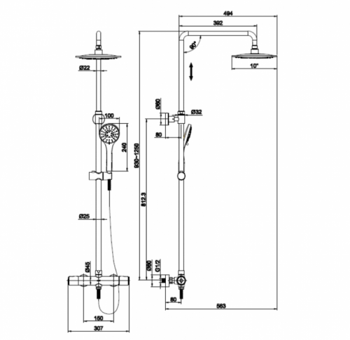 Душевая система Cersanit ODRA (смеситель термостатический) 3 режима шланг 150 PVC фото 4