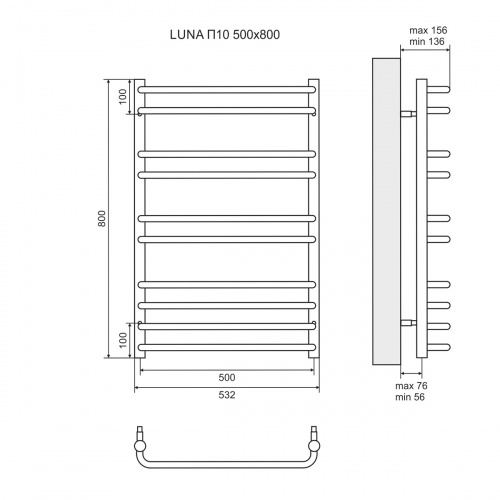 Полотенцесушитель электрический Lemark Luna LM41810E П10 500x800, левый/правый фото 2