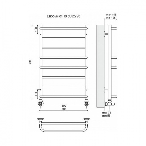 Полотенцесушитель водяной Terminus Евромикс П8 500x796 фото 2