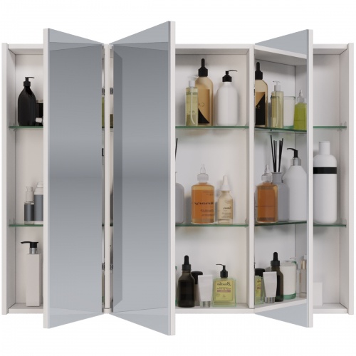 Зеркальный шкаф Dreja PRIME, 90 см, 2 дверцы, 6 стеклянных полок, белый фото 10