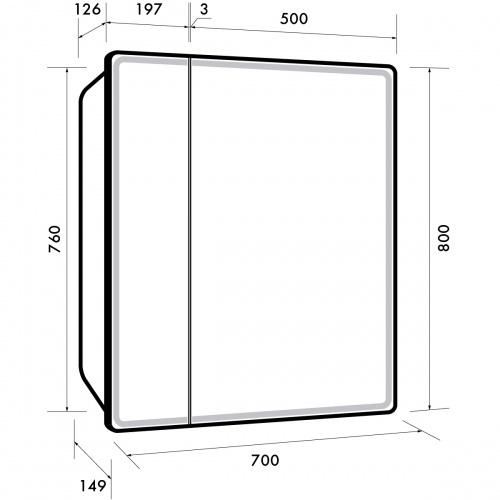 Зеркальный шкаф Dreja POINT, 70 см, 2 дв., 2 стекл. полки, инфр. выключатель, LED, розетка, белый фото 2
