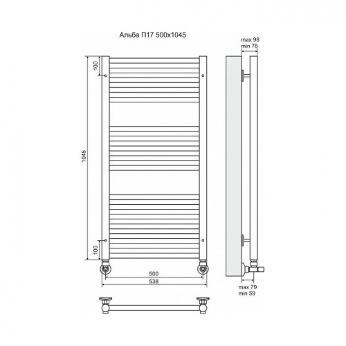 Полотенцесушитель водяной Terminus Альба П17 500x1045 фото 2